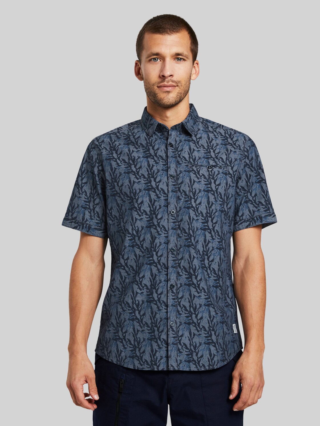 TOM TAILOR Gemustertes Hemd, Herren, navy tonal abstact kelp design, Größe: XL