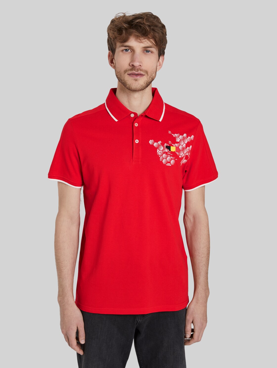 TOM TAILOR Sportliches Poloshirt mit Fußball-EM-Print, Herren, brilliant red, Größe: XL