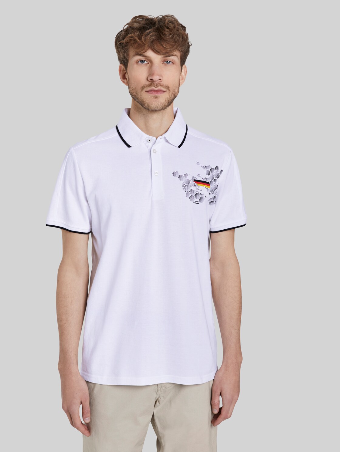 TOM TAILOR Sportliches Poloshirt mit Fußball-EM-Print, Herren, White, Größe: XL