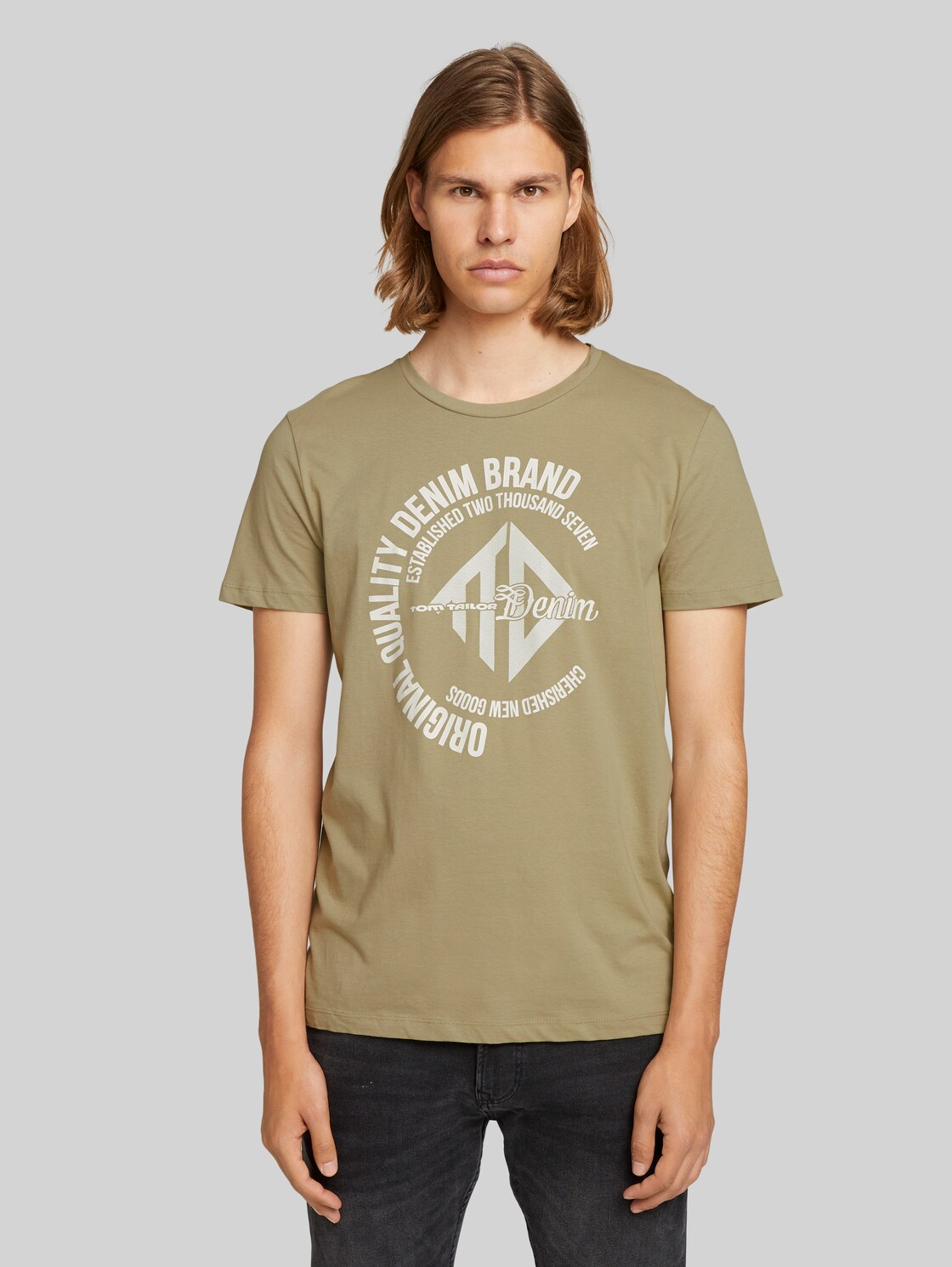 TOM TAILOR DENIM T-Shirt mit Print, Herren, Silver Olive, Größe: XL