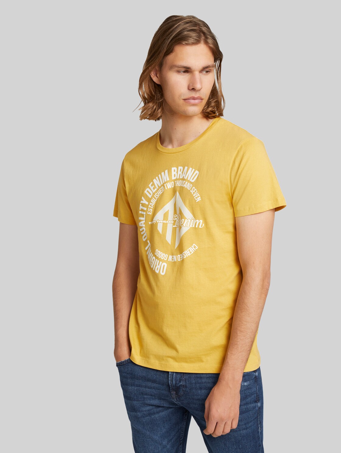 TOM TAILOR DENIM T-Shirt mit Print, Herren, golden ochre, Größe: XL
