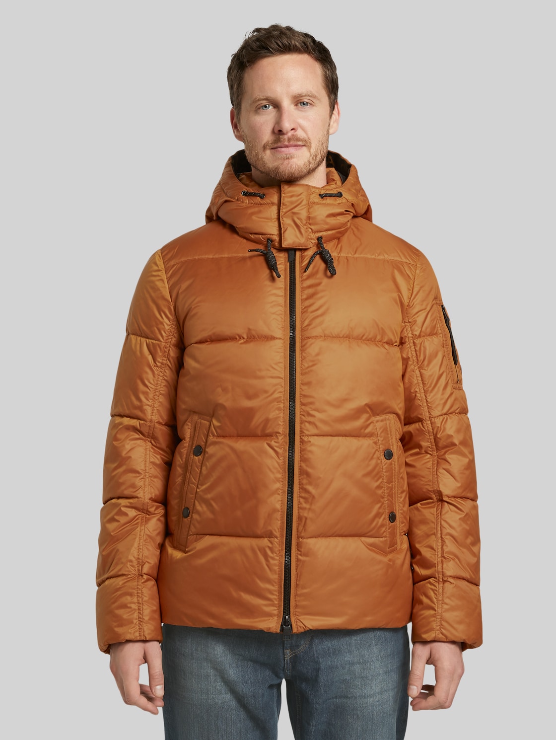 TOM TAILOR Pufferjacke mit Kapuze, Herren, Spicy Pumpkin Orange, Größe: L
