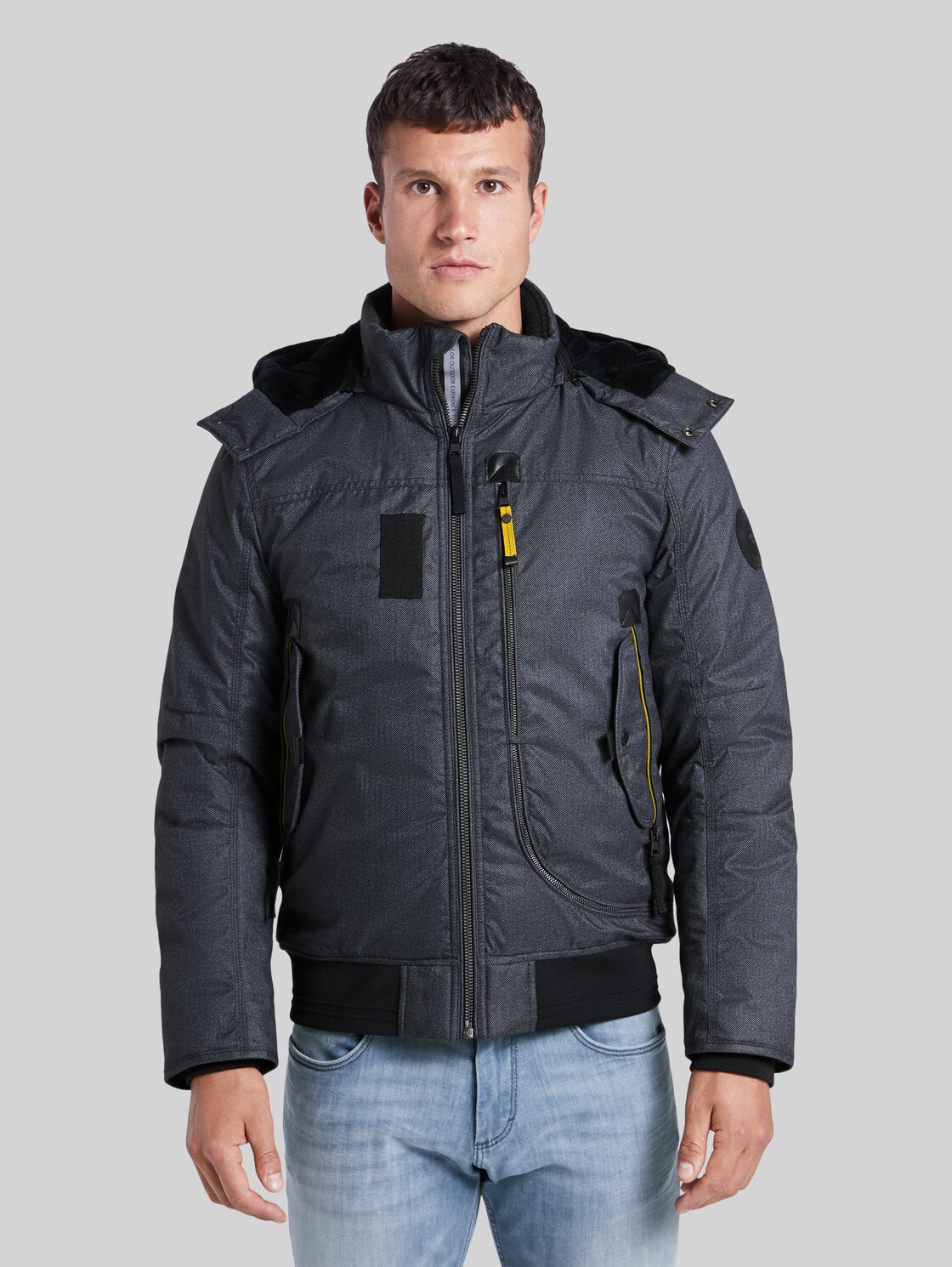 TOM TAILOR Blousonjacke mit Reißverschlussdetails, Herren, grey twill structure, Größe: XL