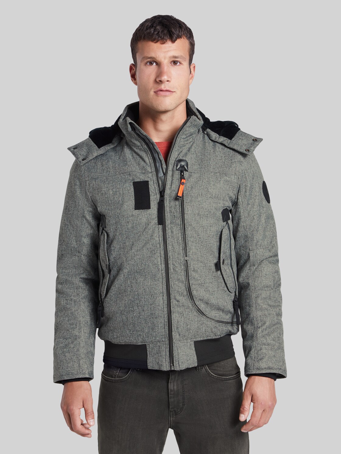 TOM TAILOR Blousonjacke mit Reißverschlussdetails, Herren, grey wool structure, Größe: L