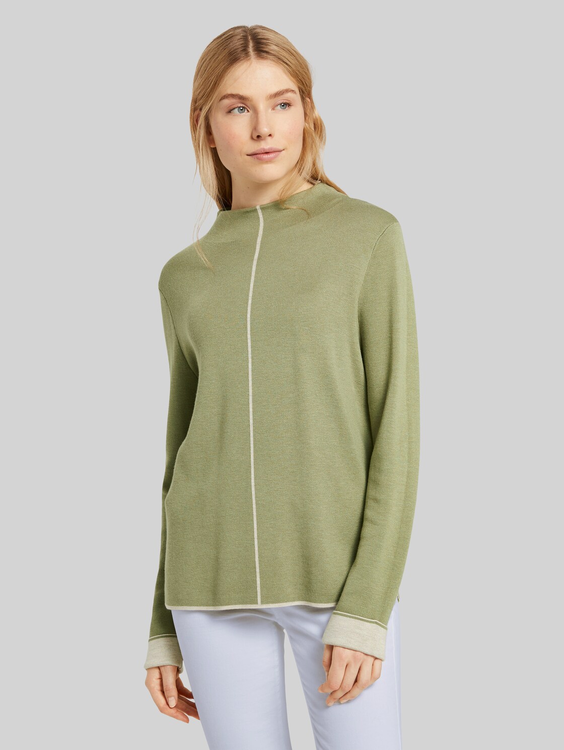 TOM TAILOR Doppelseitiger Strickpullover, Damen, greyish green, Größe: L