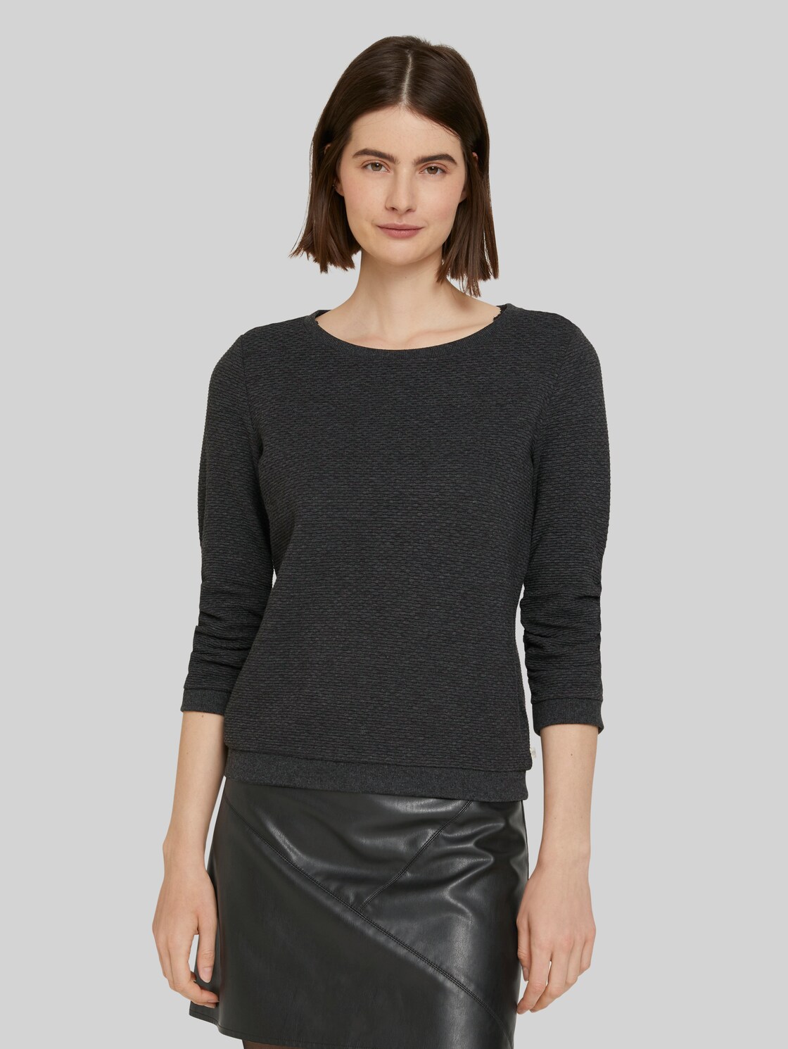 TOM TAILOR DENIM Strukturiertes Sweatshirt, Damen, Shale Grey Melange, Größe: XS