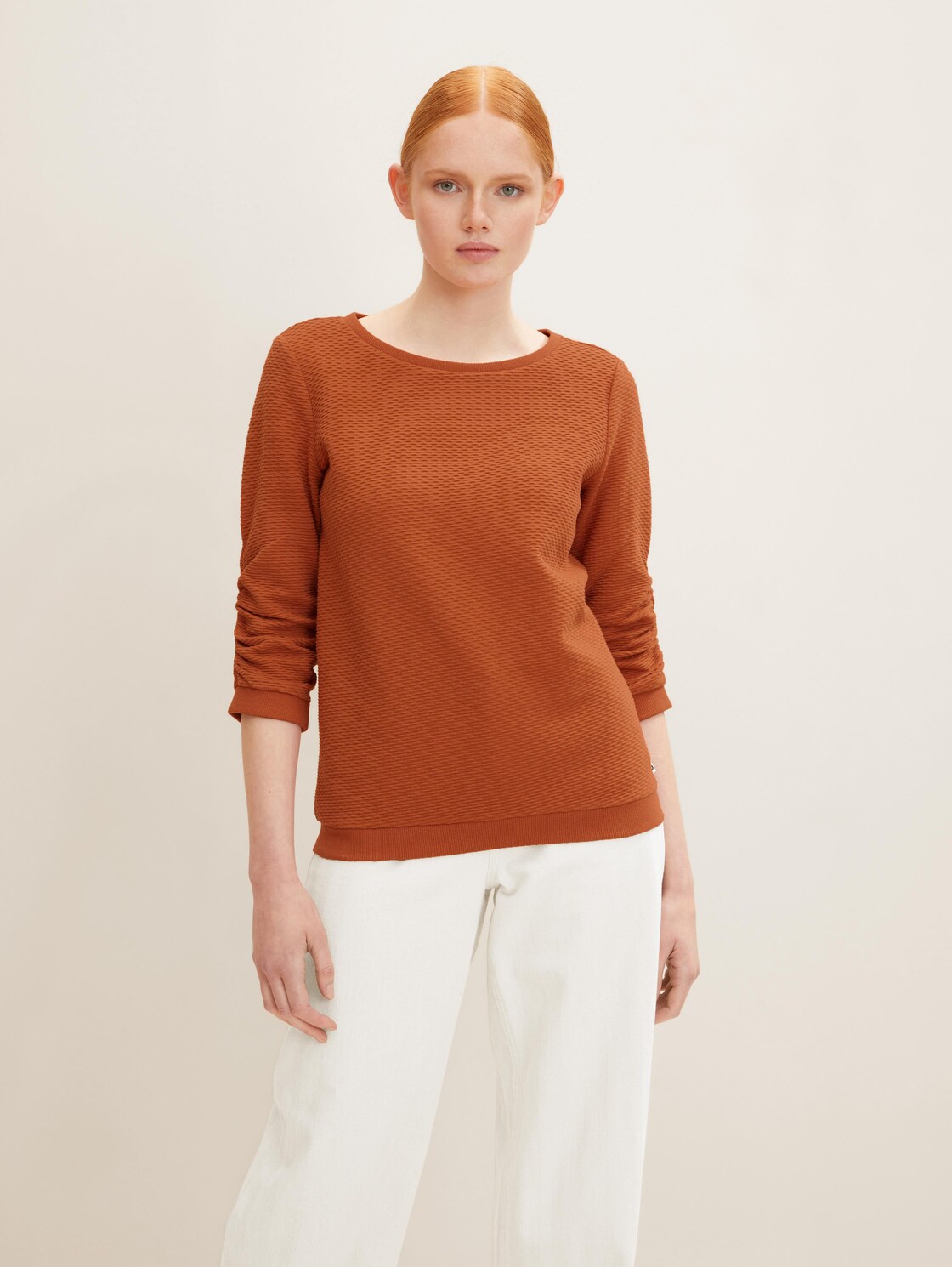 TOM TAILOR DENIM Damen Strukturiertes Sweatshirt, orange, Gr. XL,