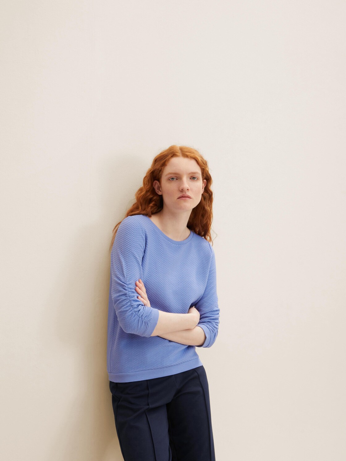 TOM TAILOR DENIM Damen Strukturiertes Sweatshirt, blau, Gr. XL,