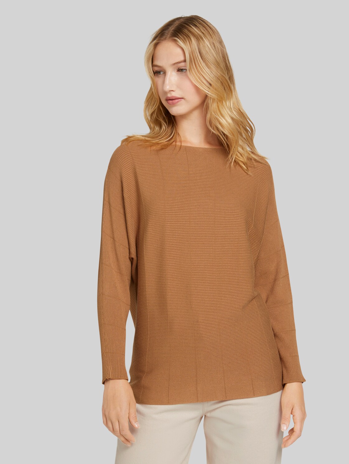 TOM TAILOR DENIM Pullover mit Fledermausärmeln, Damen, soft camel, Größe: M