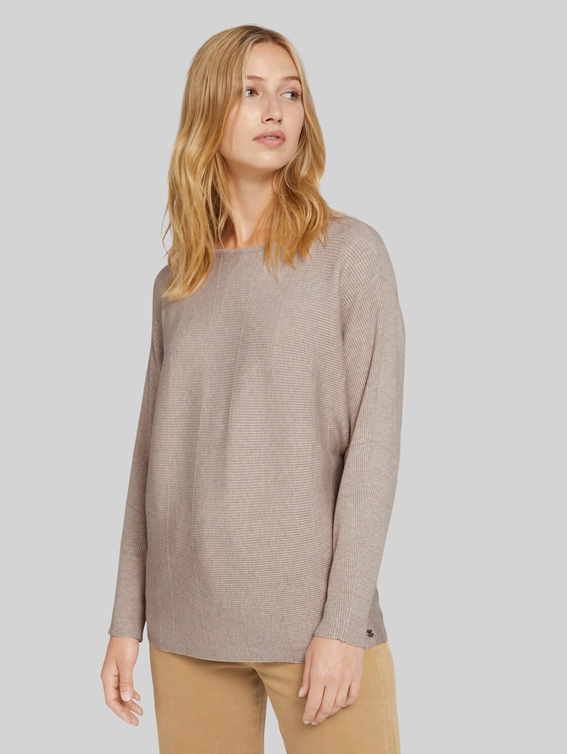 TOM TAILOR DENIM Pullover mit Fledermausärmeln, Damen, soft cozy beige melange, Größe: XL