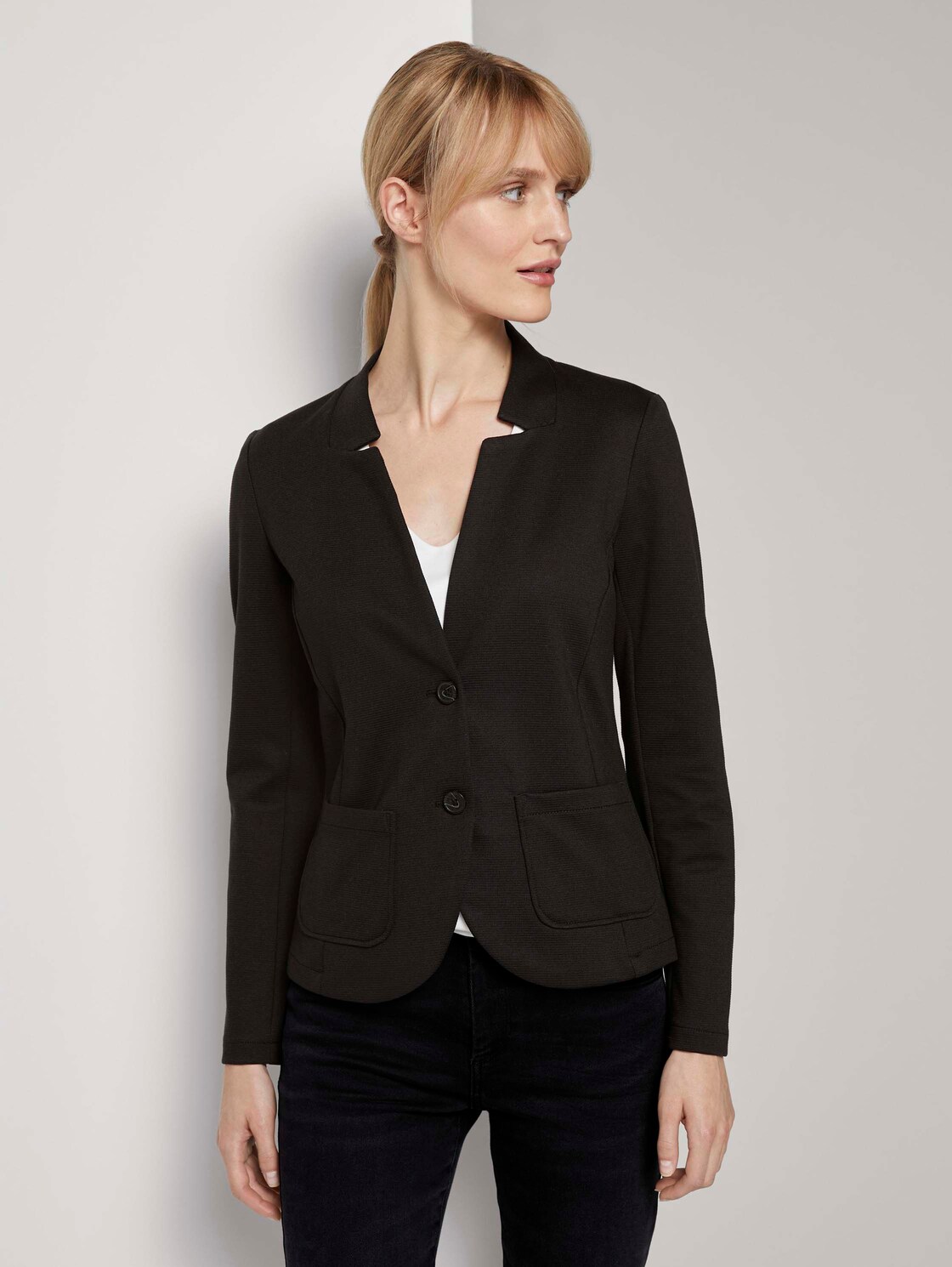 Artikel klicken und genauer betrachten! - TOM TAILOR Damen Strukturierter Ottoman Blazer, schwarz, Gr. L | im Online Shop kaufen