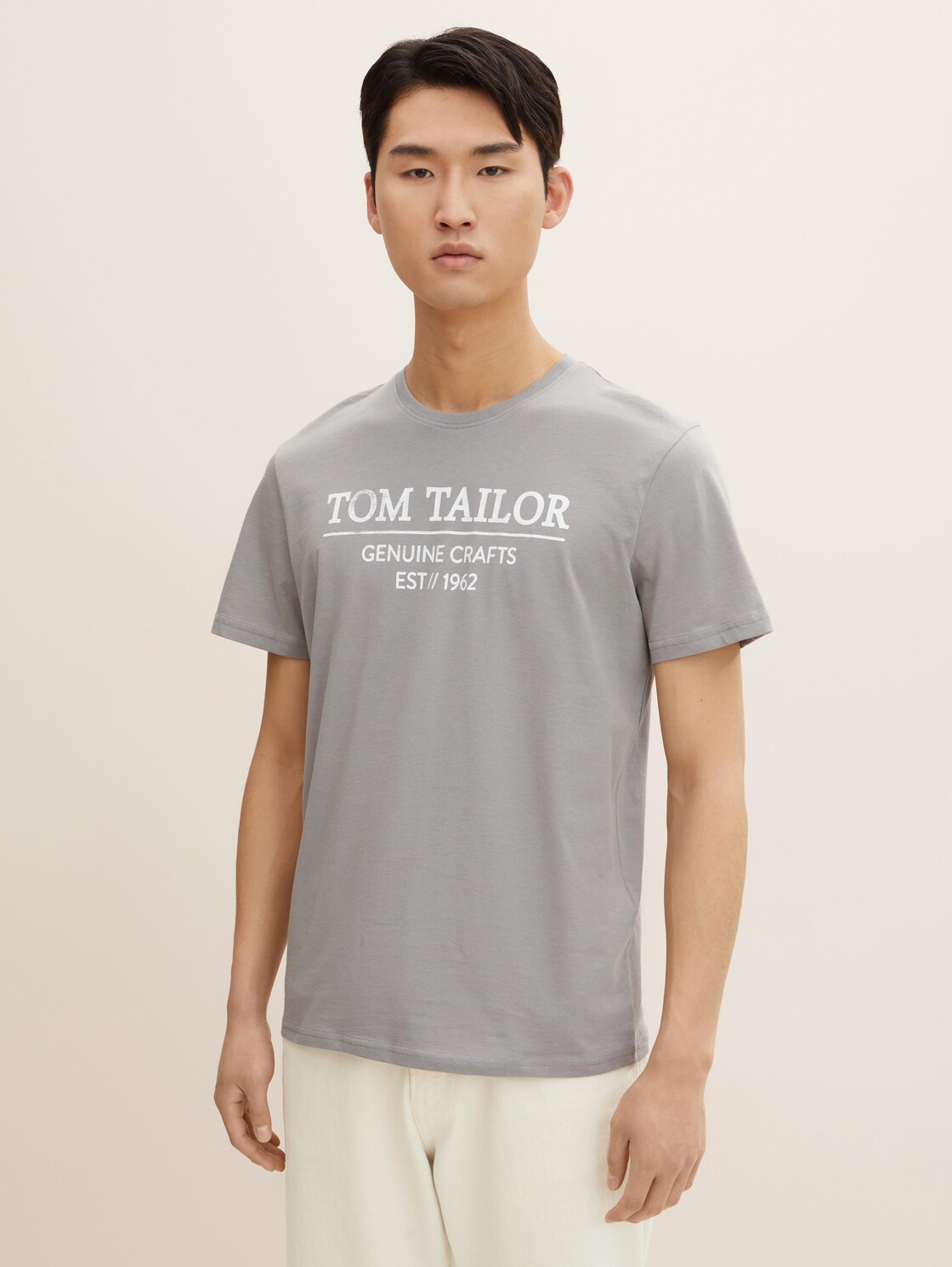 TOM TAILOR Herren T-Shirt mit Bio-Baumwolle, grau, Logo Print, Gr. XXL,