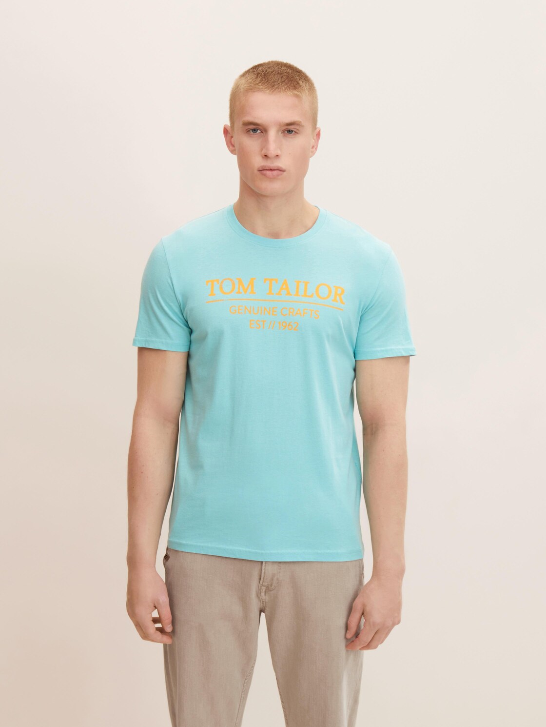 TOM TAILOR Herren T-Shirt mit Bio-Baumwolle, blau, Logo Print, Gr. L,