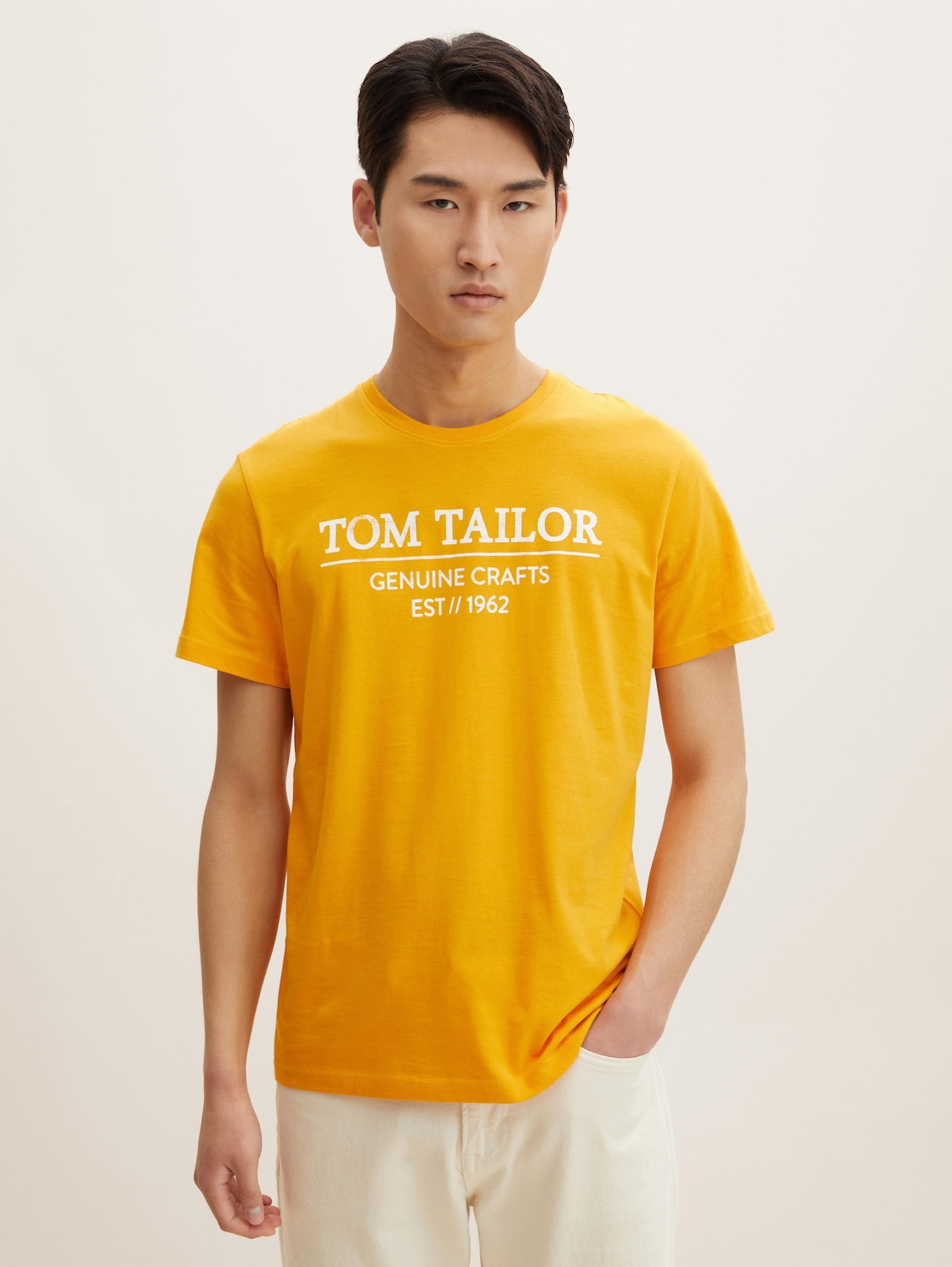 TOM TAILOR Herren T-Shirt mit Bio-Baumwolle, gelb, Logo Print, Gr. XXL,