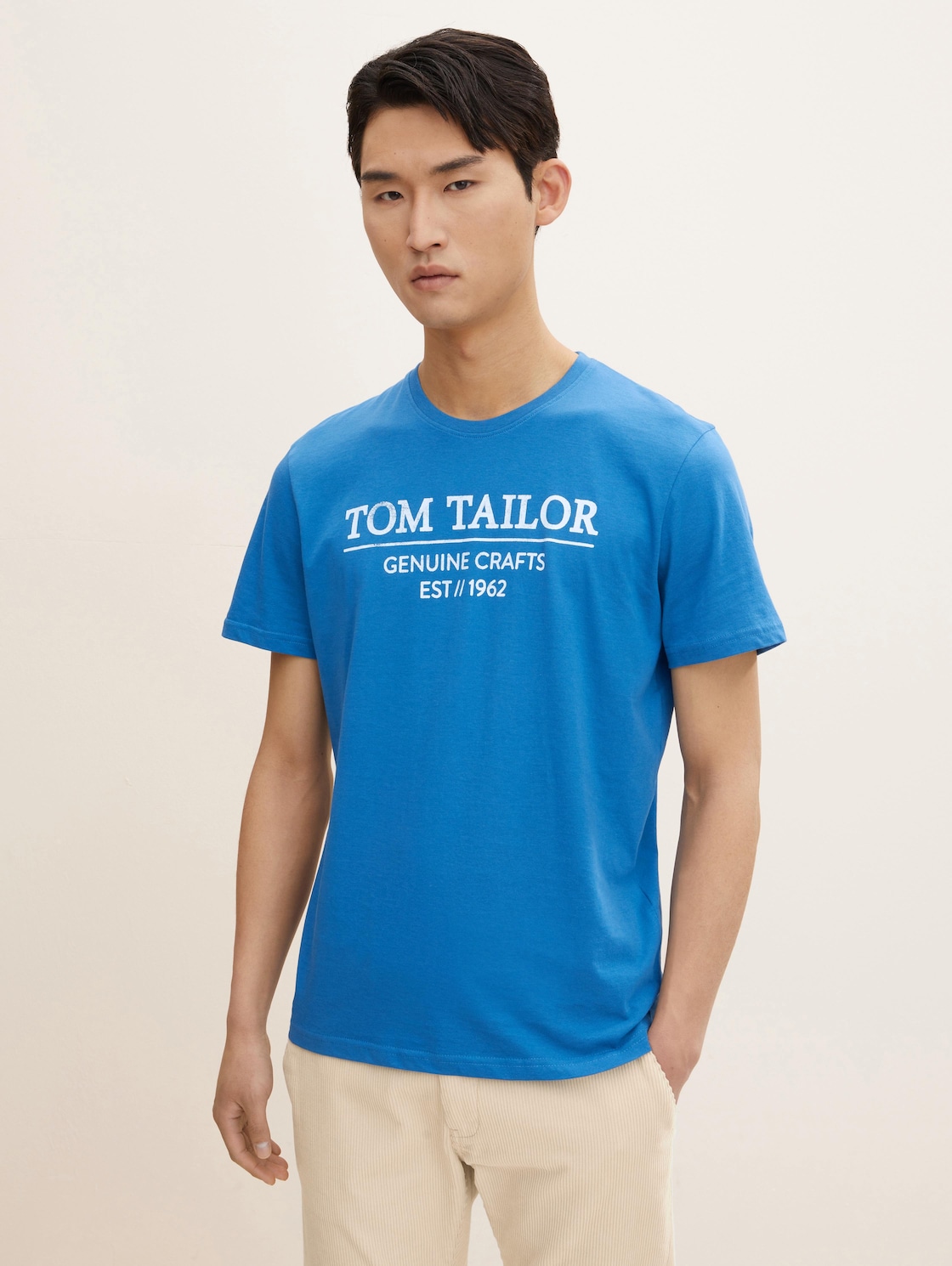 TOM TAILOR Herren T-Shirt mit Bio-Baumwolle, blau, Logo Print, Gr. XL,