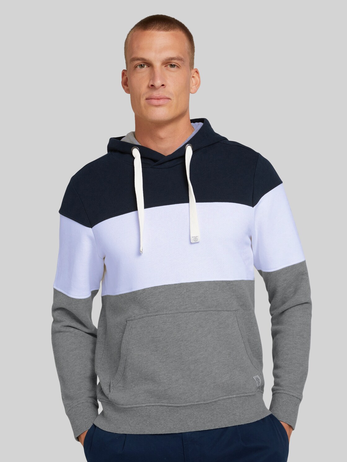 TOM TAILOR Hoodie mit Colorblock-Streifen, Herren, Middle Grey Mélange, Größe: XL