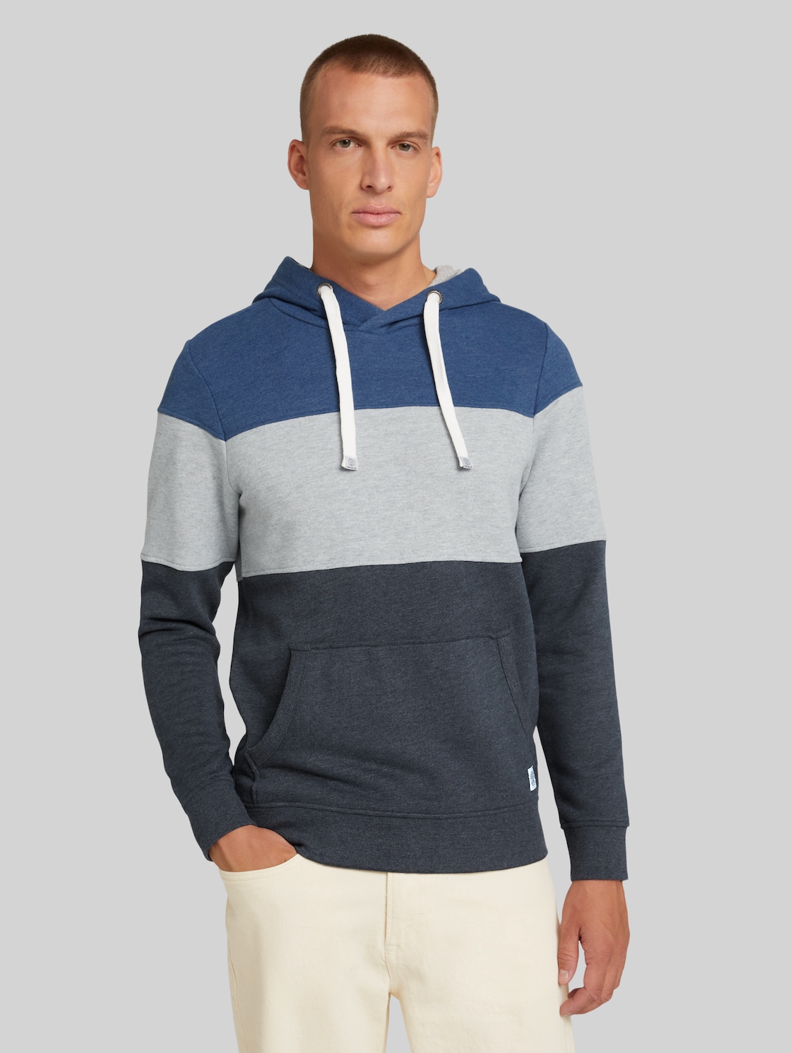 TOM TAILOR Hoodie mit Colorblock-Streifen, Herren, after dark blue white melange, Größe: XL