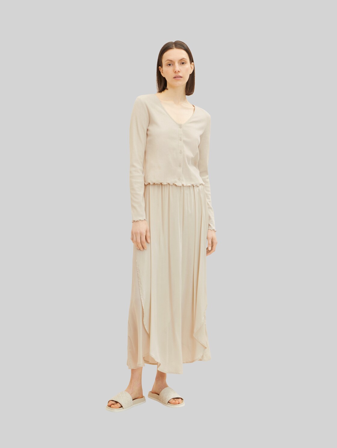 TOM TAILOR Damen Fließender Maxirock , beige, Gr. 44, viskose