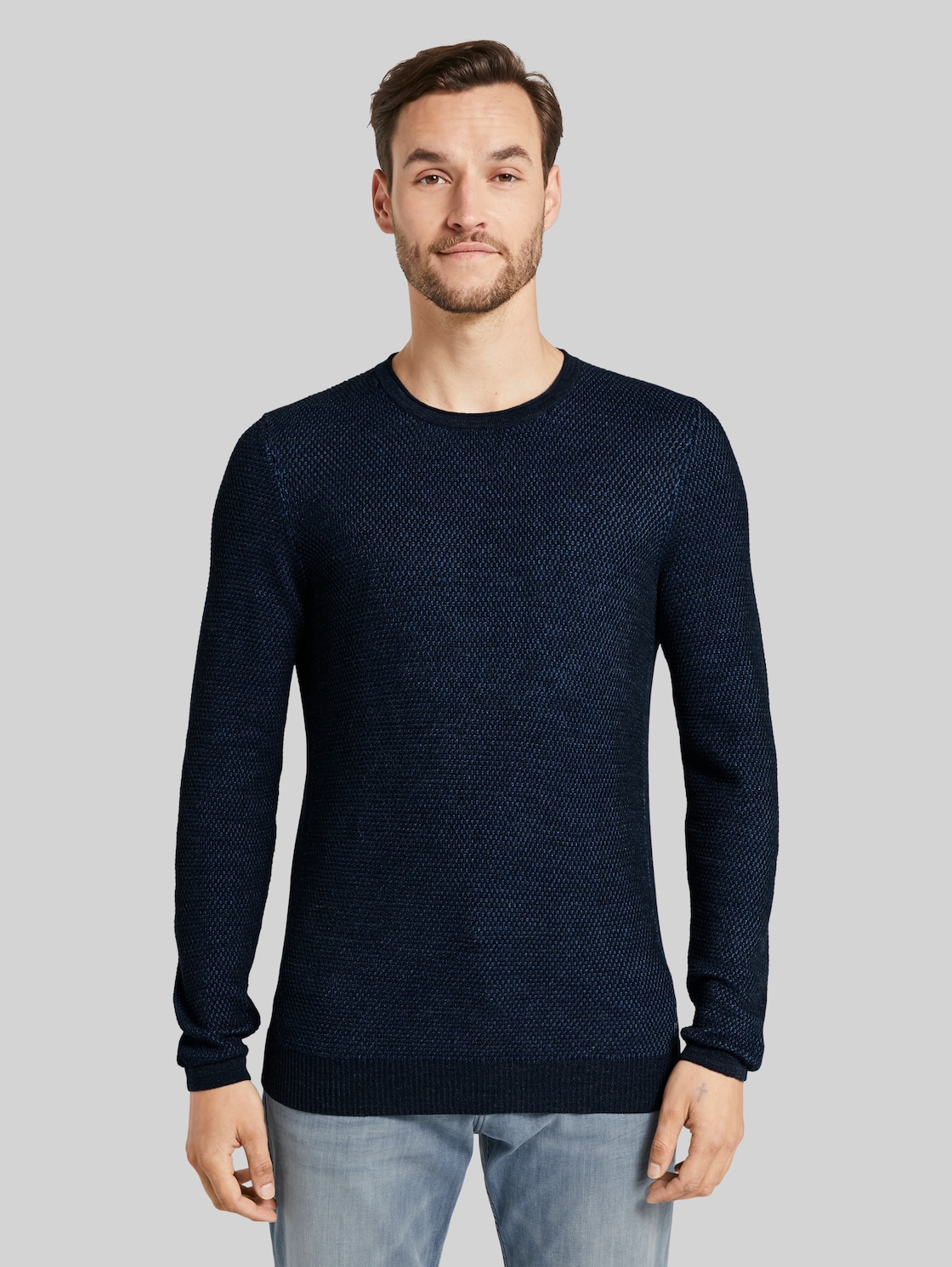 TOM TAILOR Strukturierter Pullover mit Seiteneinsätzen, Herren, navy grey plated, Größe: L