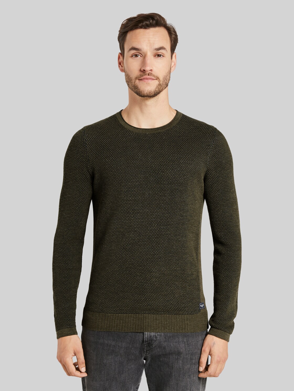 TOM TAILOR Strukturierter Pullover mit Seiteneinsätzen, Herren, olive navy plated, Größe: L