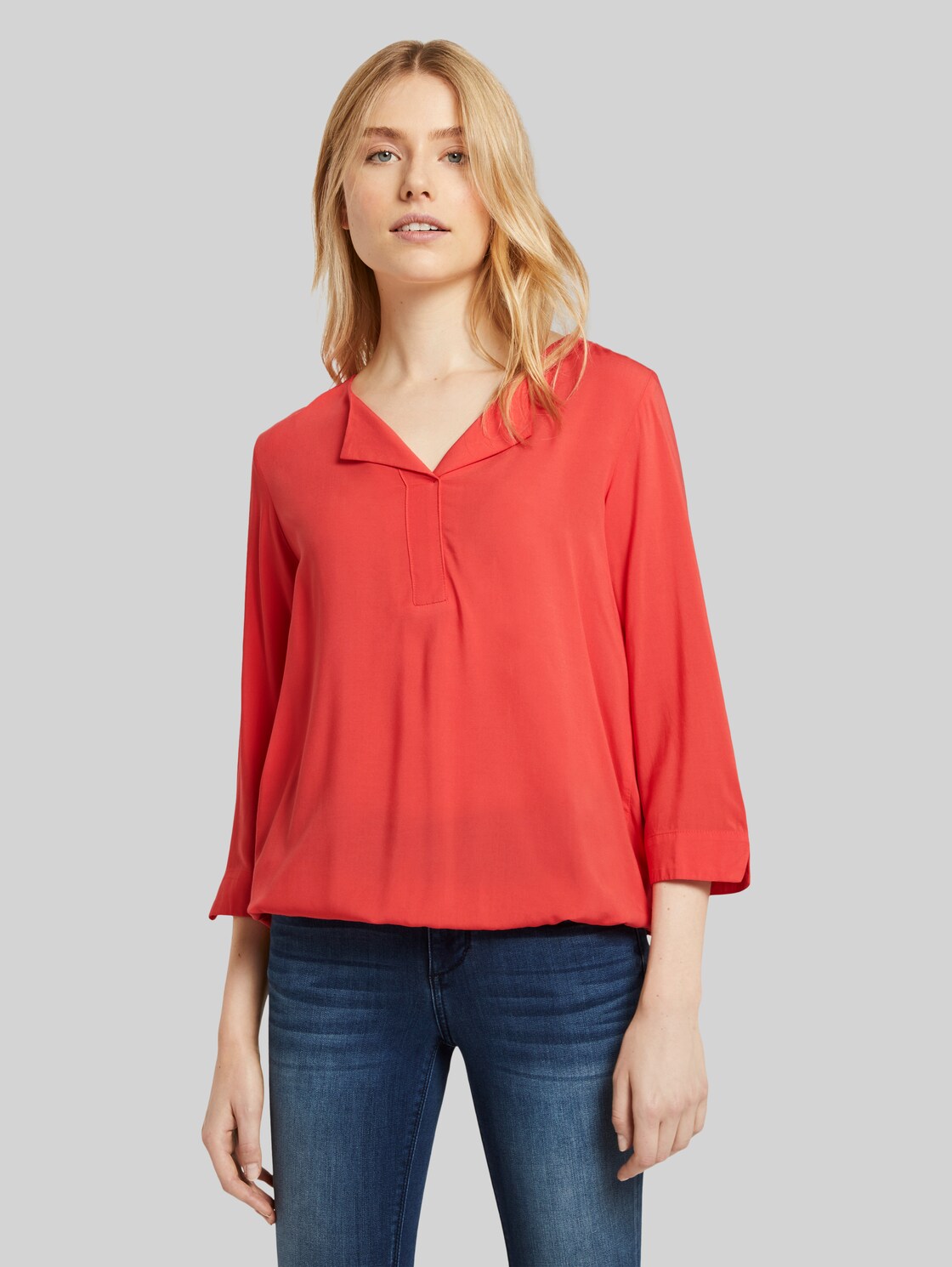 TOM TAILOR 3/4-Arm Bluse mit umgelegtem Kragen, Damen, Strong Red, Größe: 36