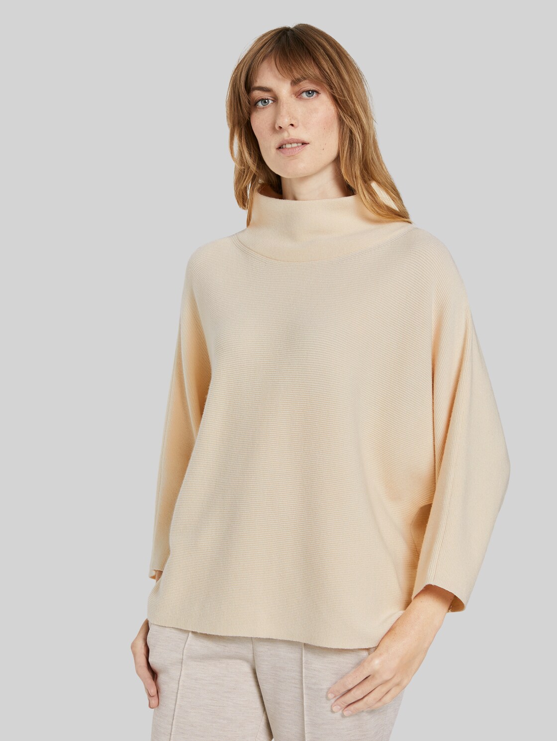 TOM TAILOR Strukturierter Pullover mit Stehkragen, Damen, warm sand beige, Größe: XL