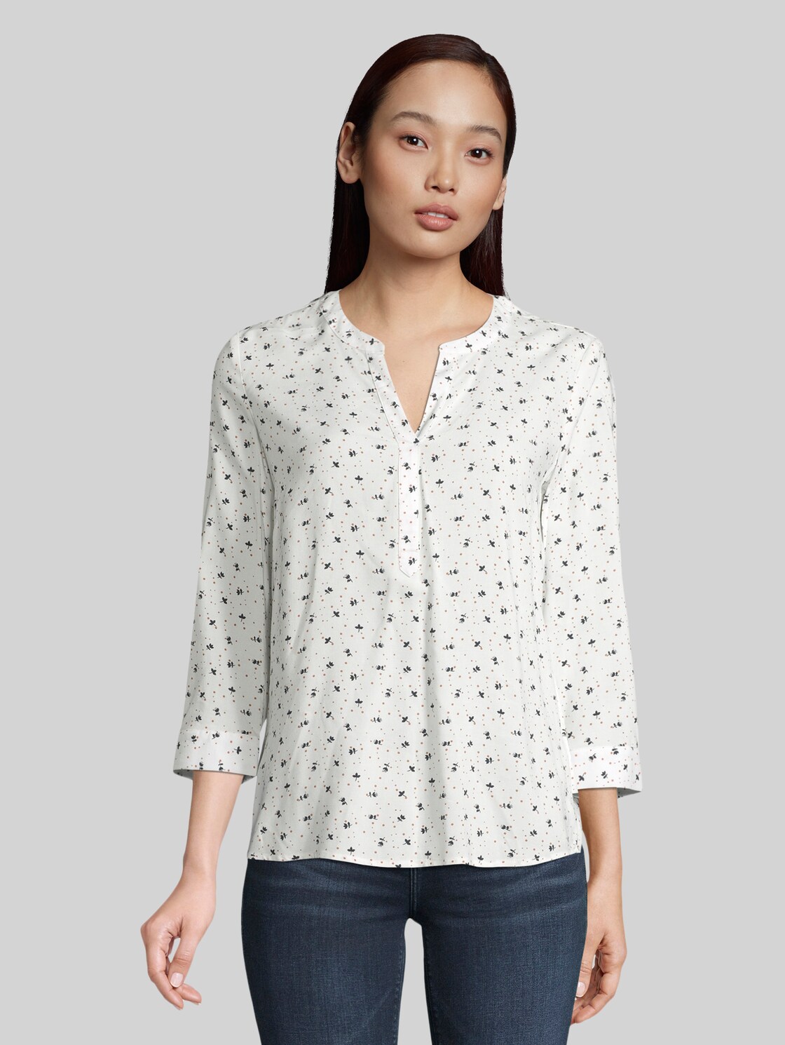 TOM TAILOR Gemusterte Tunikabluse, Damen, offwhite floral dot design, Größe: 36