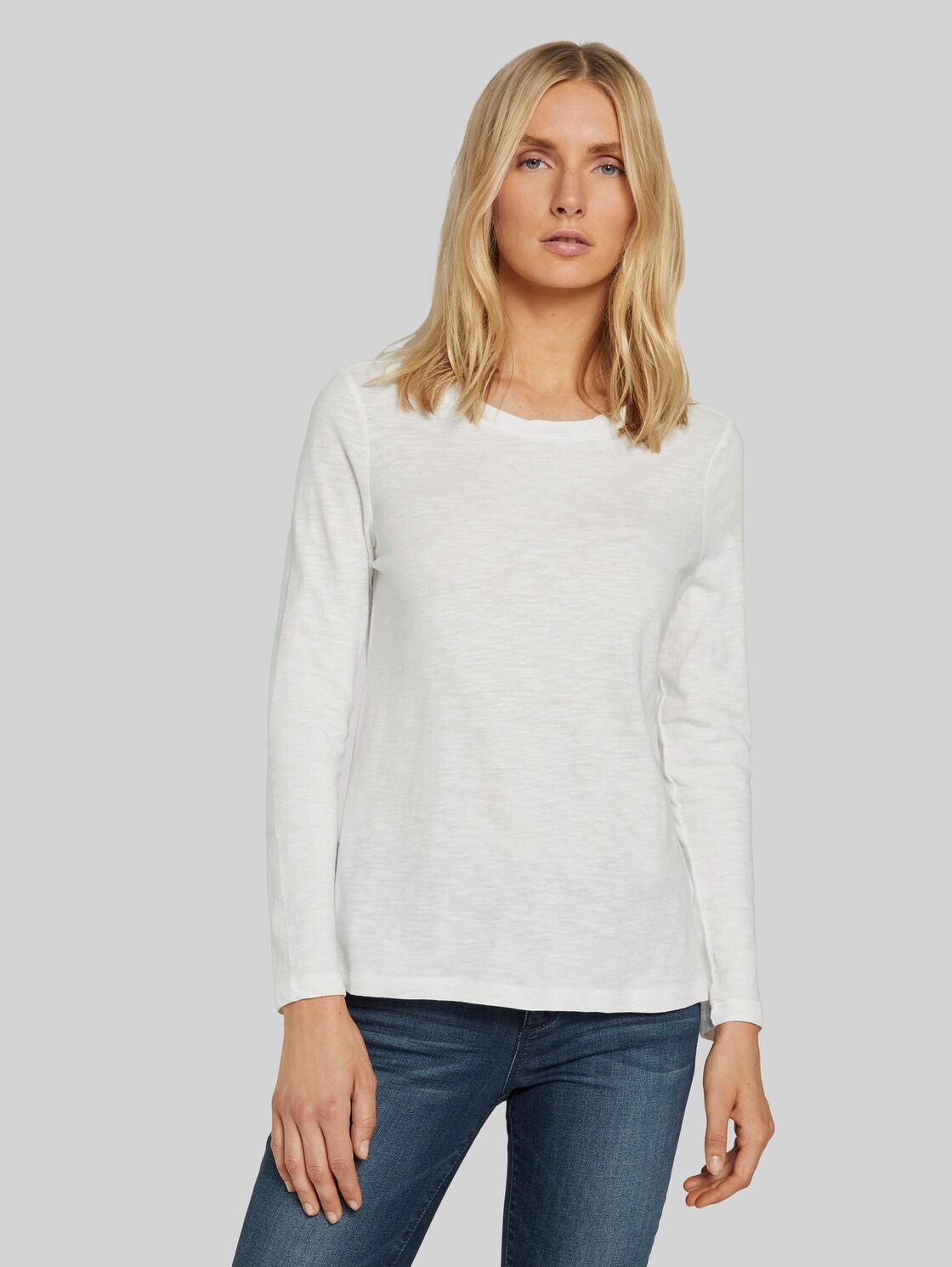 TOM TAILOR Langarmshirt aus Organic Cotton, Damen, Whisper White, Größe: XXXL