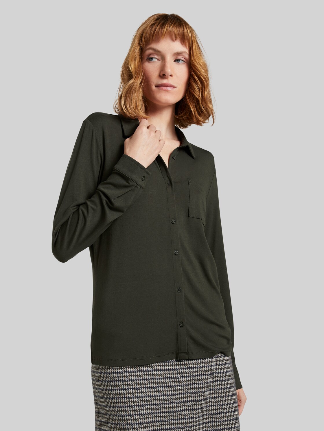 TOM TAILOR Blusenshirt mit Brusttasche, Damen, Dark Rosin Green, Größe: XL