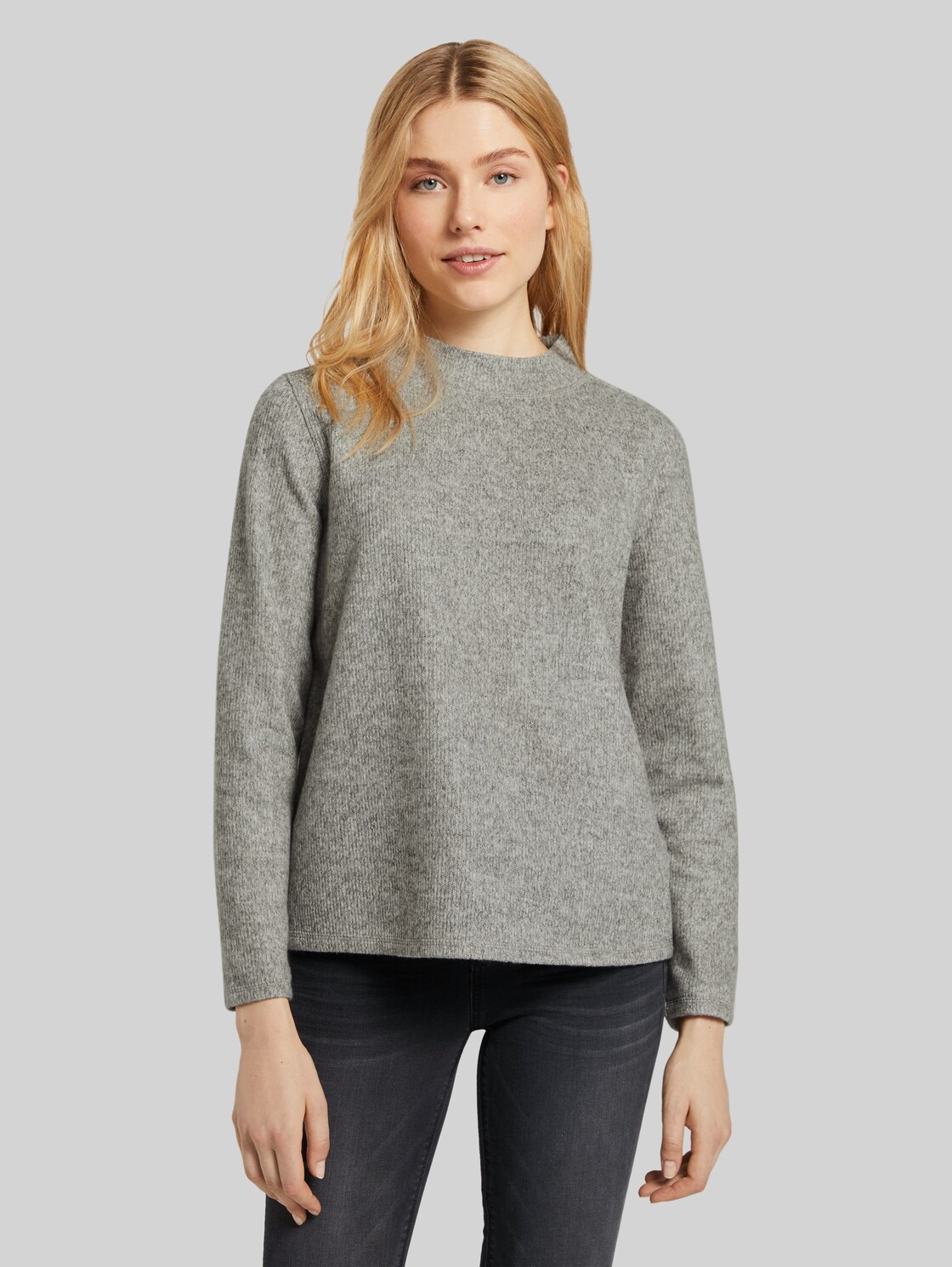 TOM TAILOR Meliertes Sweatshirt mit Stehkragen, Damen, Silver Grey Melange, Größe: XS