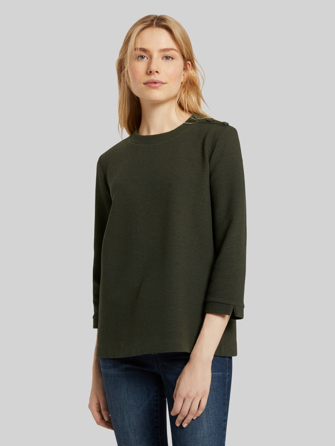 TOM TAILOR Stehkragen-Sweatshirt mit Knopfdetail, Damen, Dark Rosin Green, Größe: S