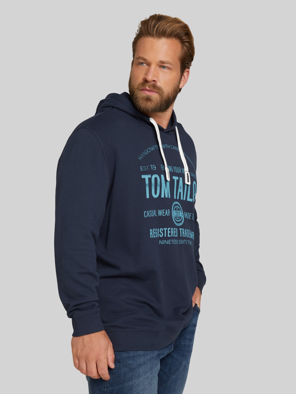 TOM TAILOR Hoodie mit Logo Print, Herren, Real Navy Blue, Größe: 2XL