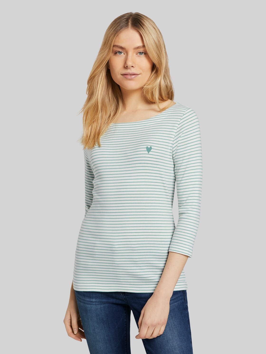 TOM TAILOR Gestreiftes Shirt mit kleiner Stickerei, Damen, white green small stripe, Größe: XXL