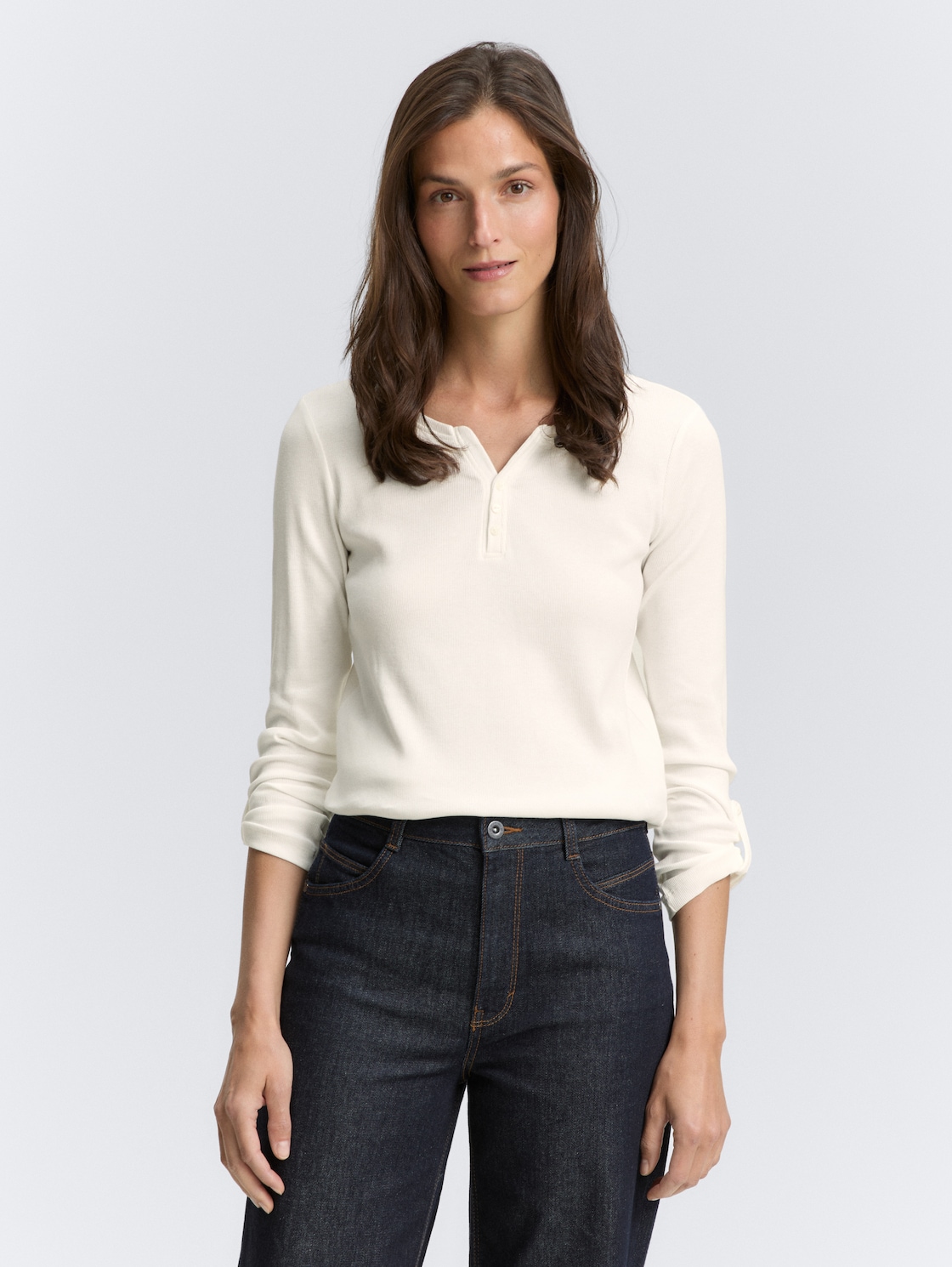 Thumbnail - TOM TAILOR Damen Langarmshirt mit Turn-Up-Funktion, weiß, Uni, Gr. XXL