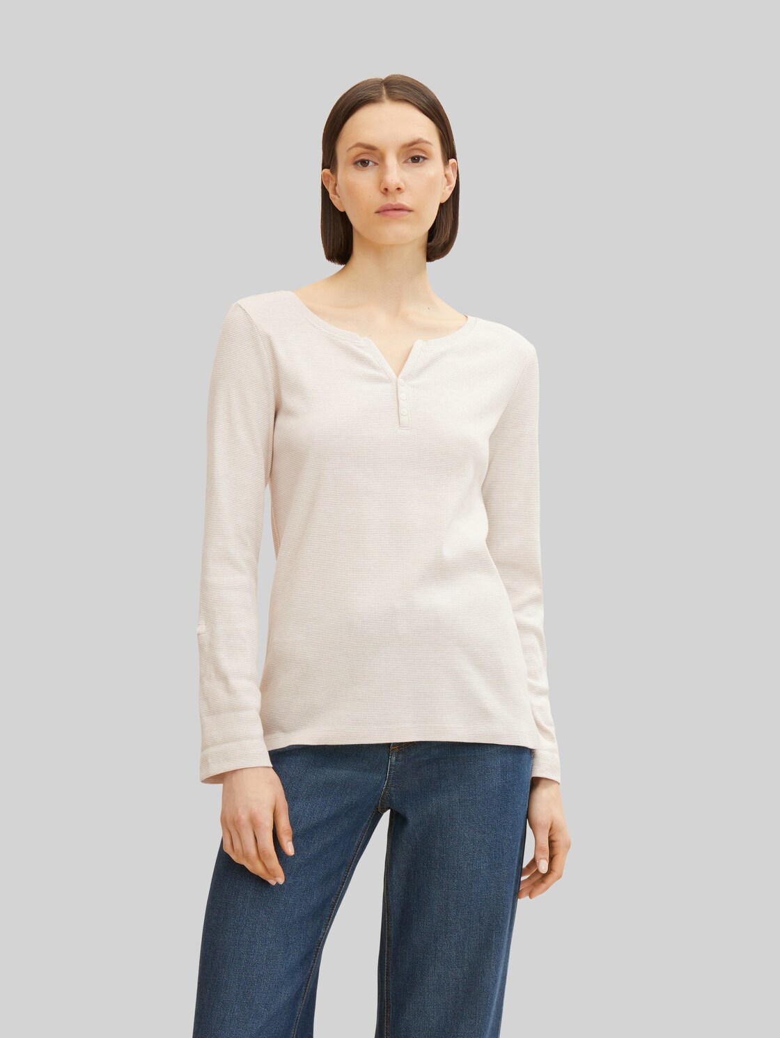 TOM TAILOR Damen Langarmshirt mit Bio-Baumwolle, beige, Gr. XL,