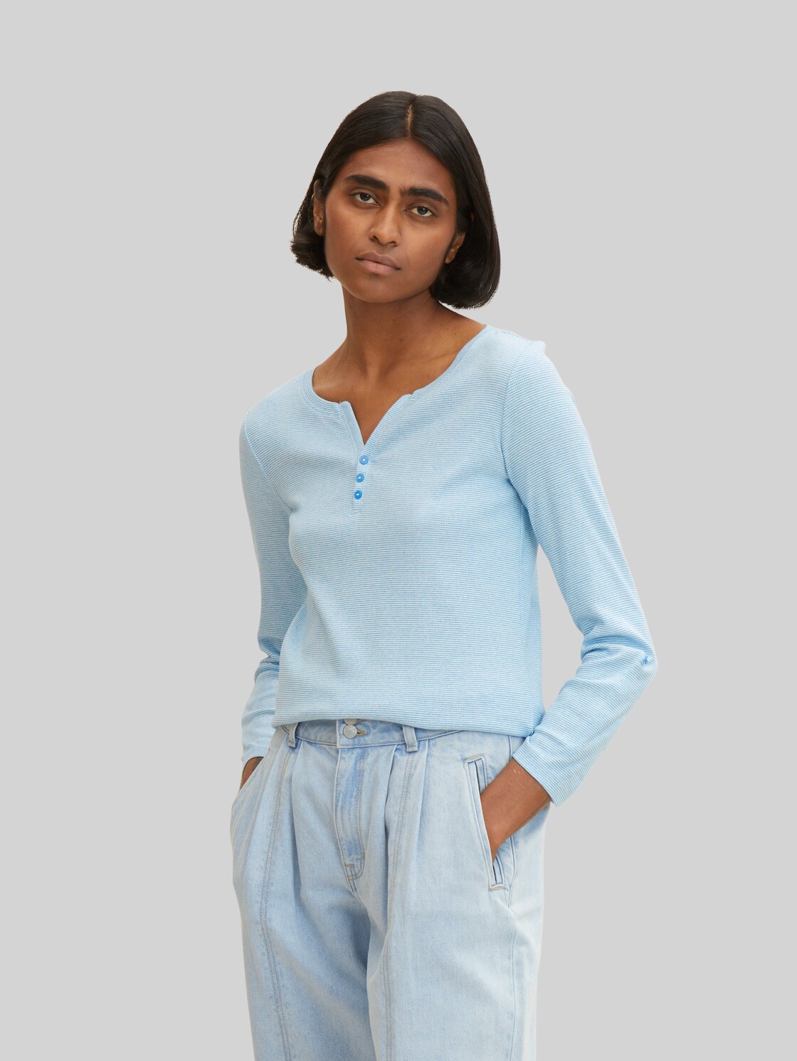 TOM TAILOR Damen Langarmshirt mit Bio-Baumwolle, blau, Gr. XL,