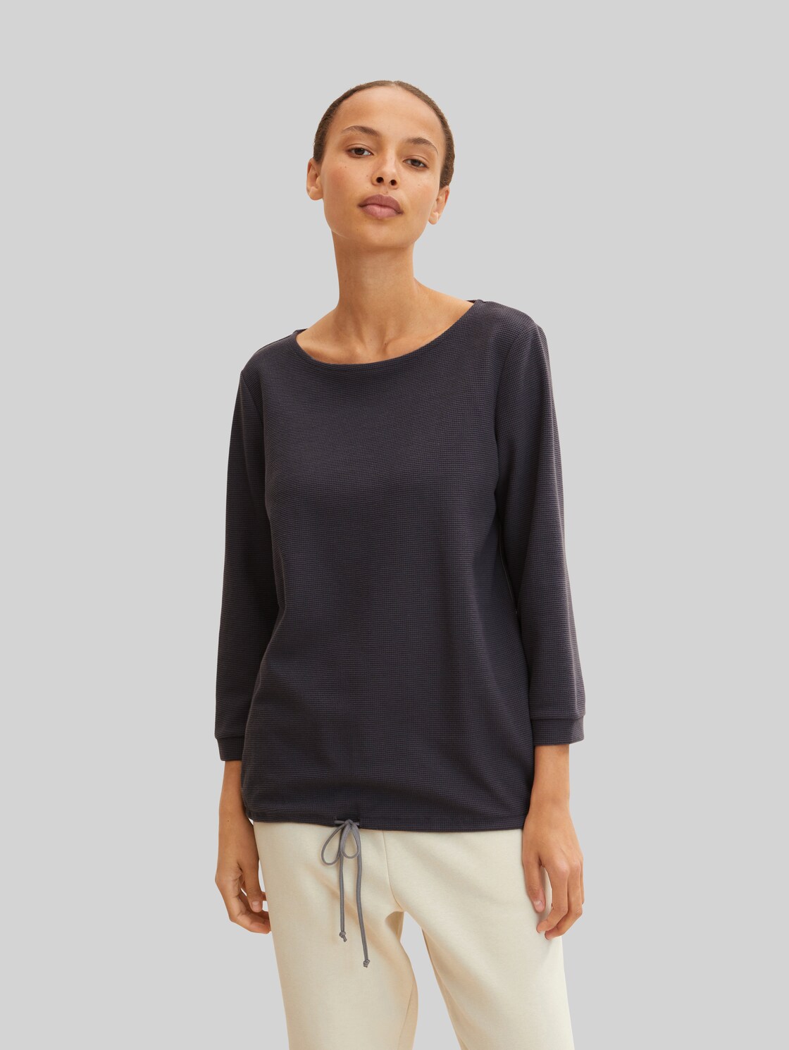 TOM TAILOR Damen Strukturiertes Shirt mit Bio-Baumwolle, grau, Gr. XL,