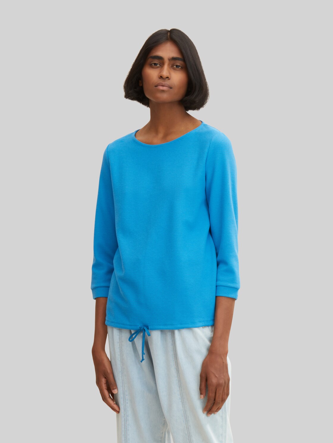 TOM TAILOR Damen Strukturiertes Shirt mit Bio-Baumwolle, blau, Gr. XL,