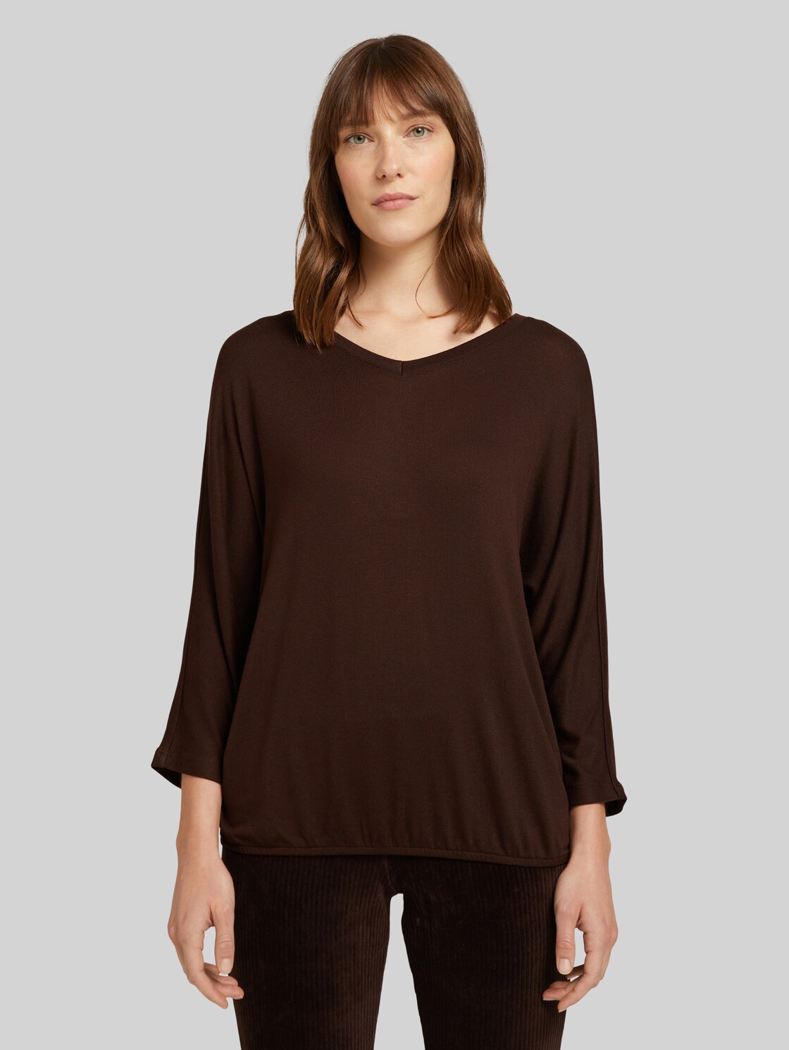 TOM TAILOR Meliertes Shirt mit elastischem Bund, Damen, java dark brown melange, Größe: M