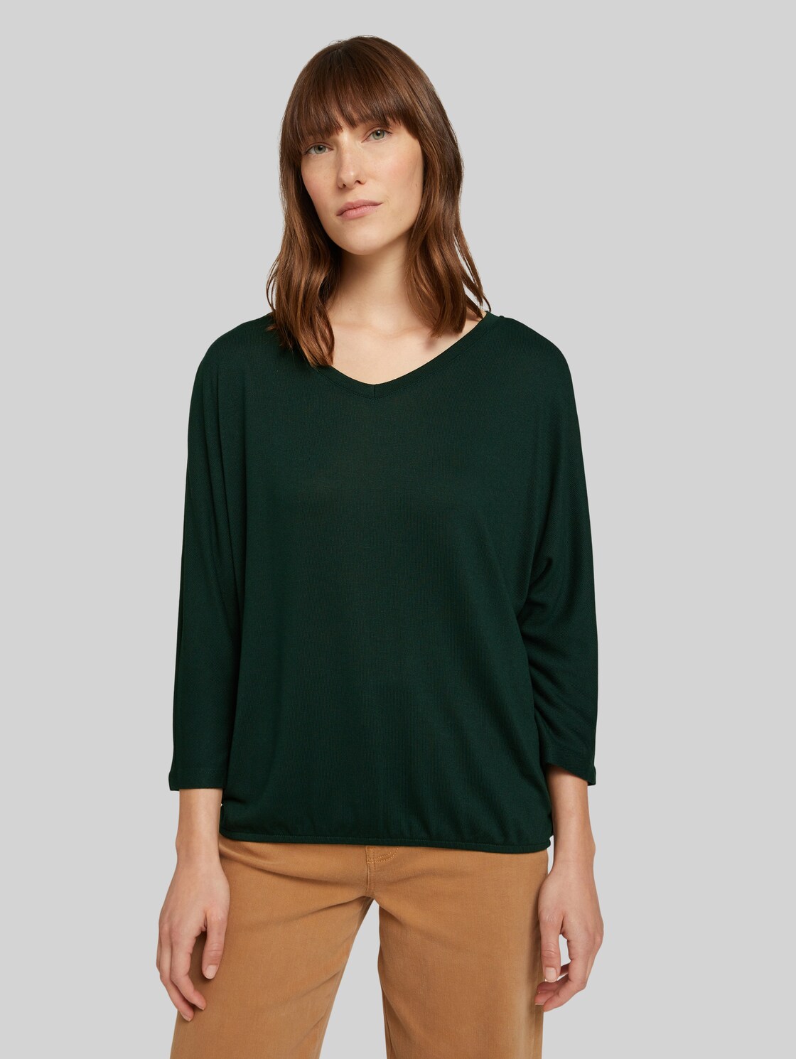 TOM TAILOR Meliertes Shirt mit elastischem Bund, Damen, dark pine green melange, Größe: XS