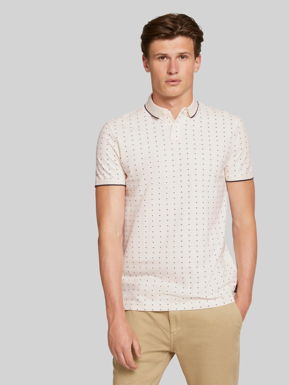 TOM TAILOR DENIM gemustertes Poloshirt, Herren, light beige regular dot print, Größe: XL