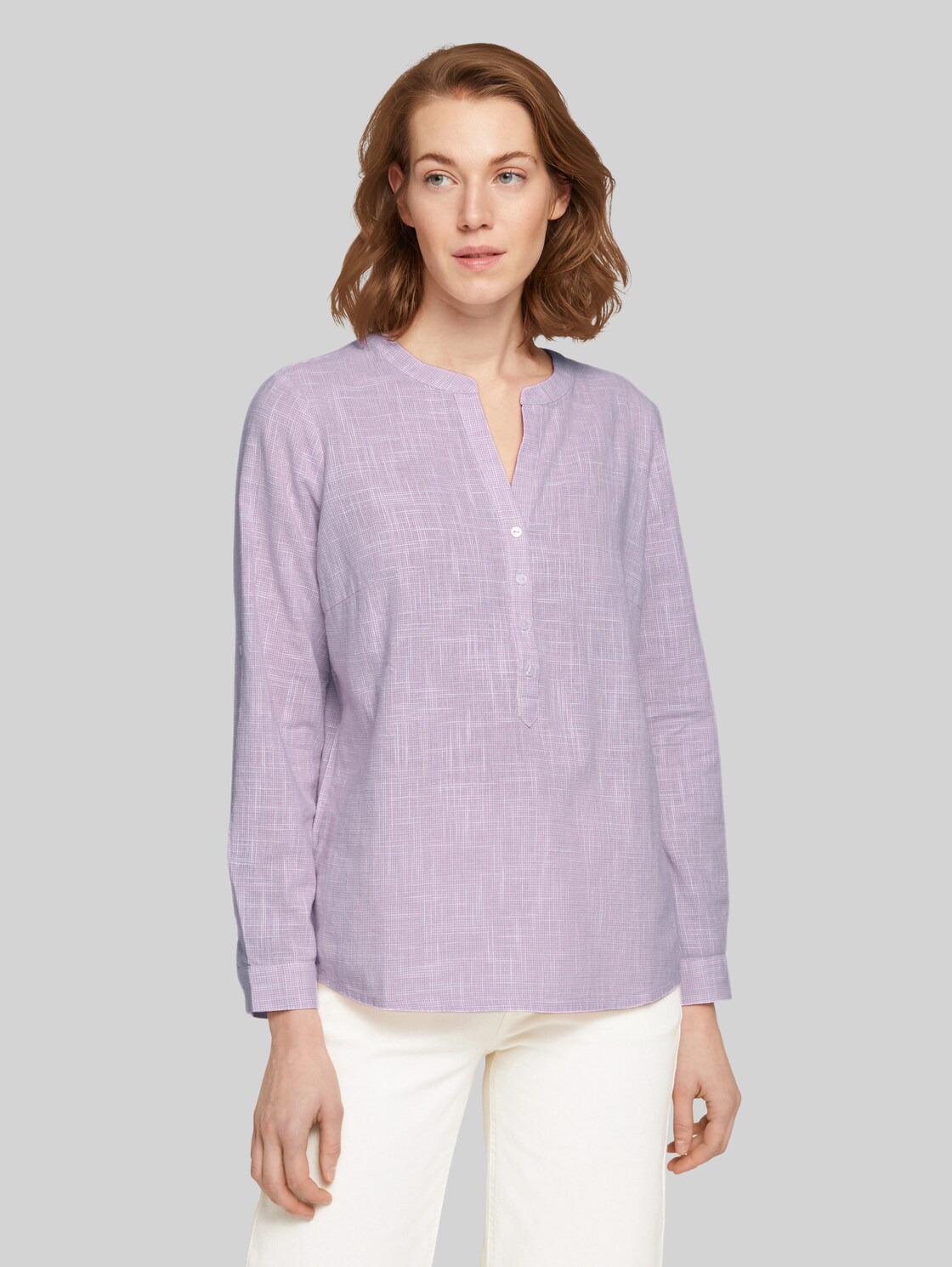 TOM TAILOR Damen Bluse mit Henleyausschnitt und Knopfleiste, lila, Gr. 34, baumwolle