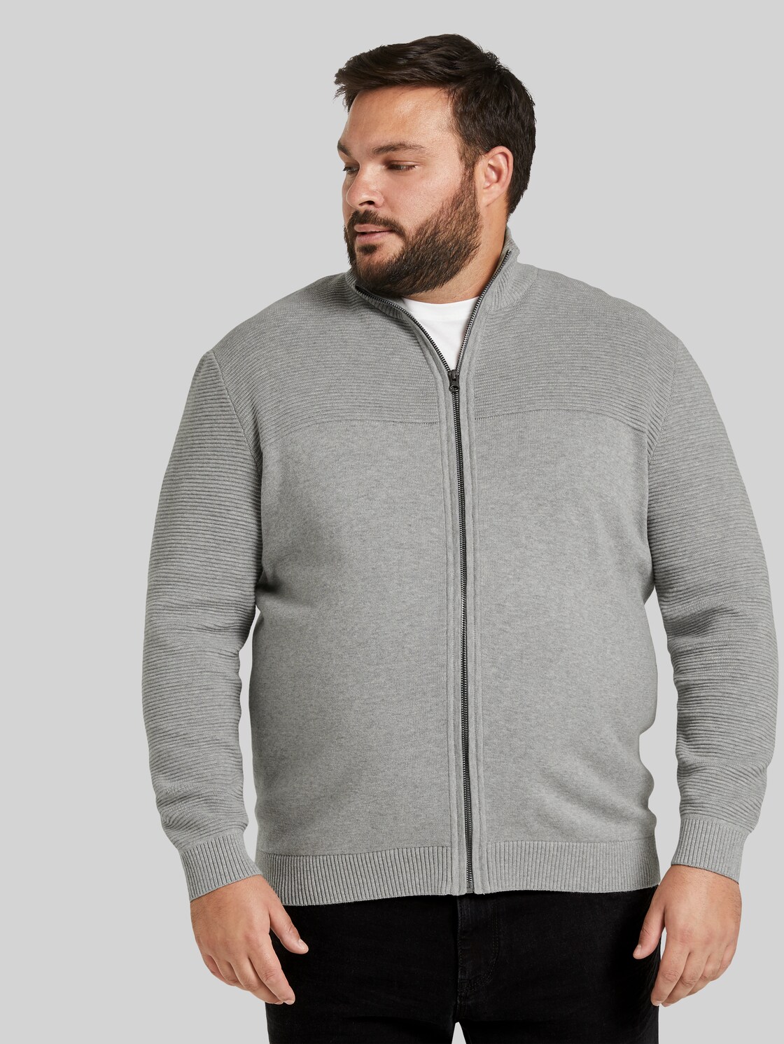 TOM TAILOR Strickjacke aus Baumwolle, Herren, Grey Heather Melange, Größe: 4XL