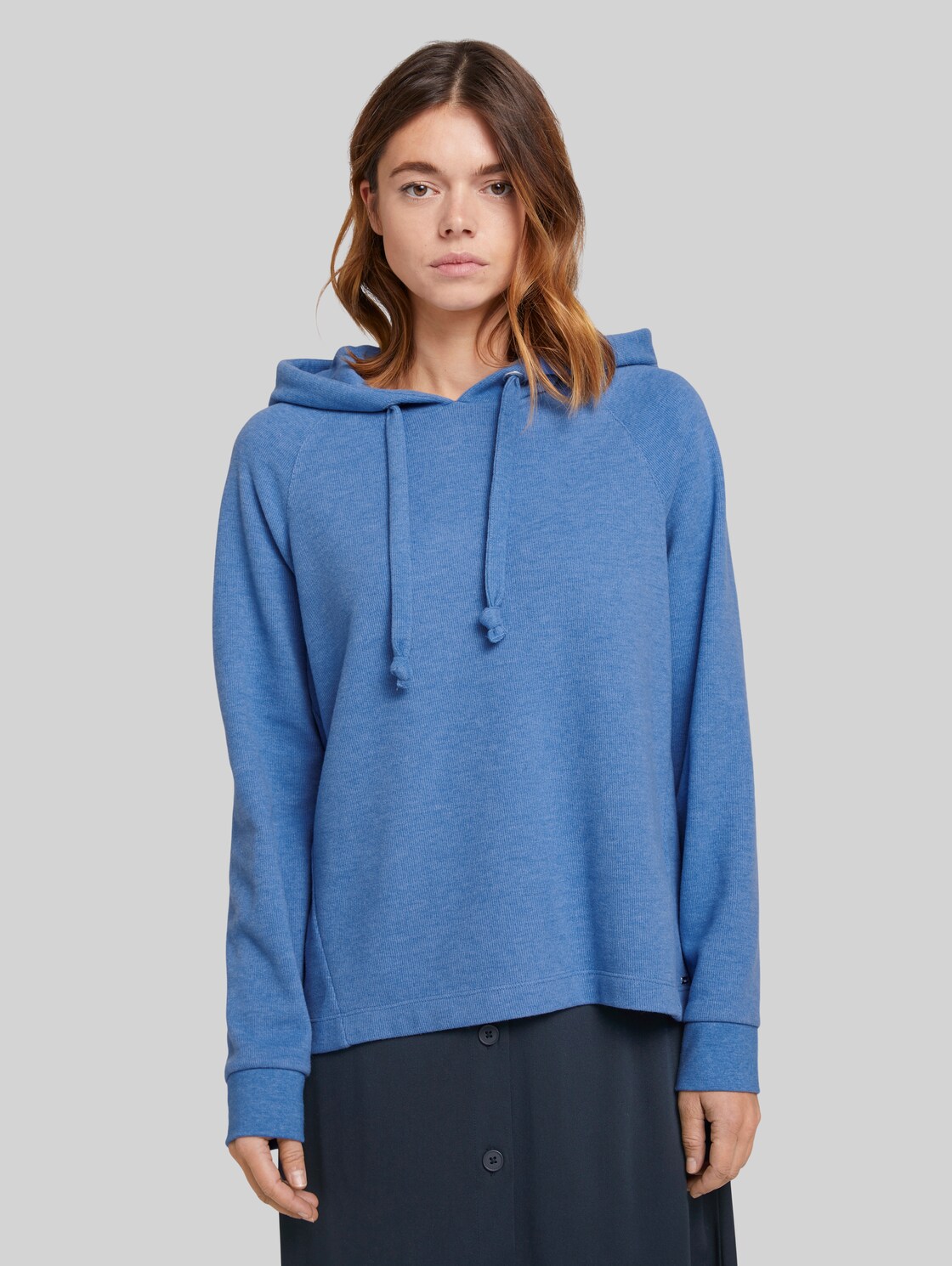 TOM TAILOR DENIM Basic Hoodie mit Nahtdetail, Damen, mid blue, Größe: XXL