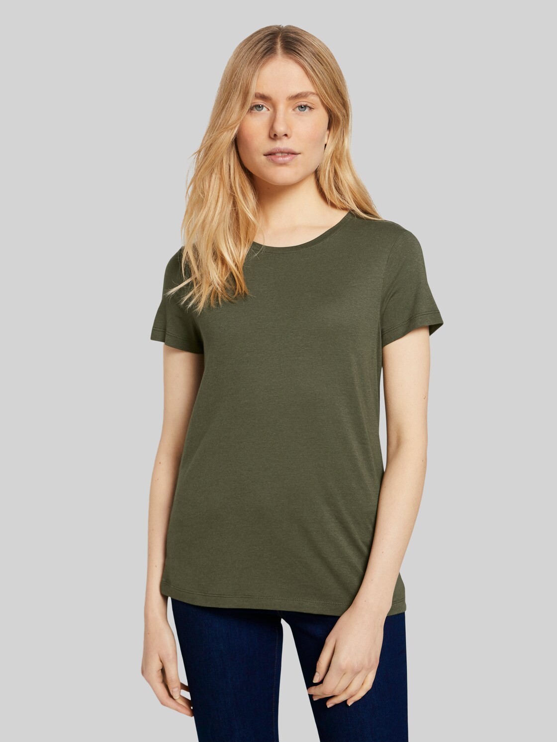 TOM TAILOR Basic T-Shirt aus Modalgemisch, Damen, Olive Night Green, Größe: XL