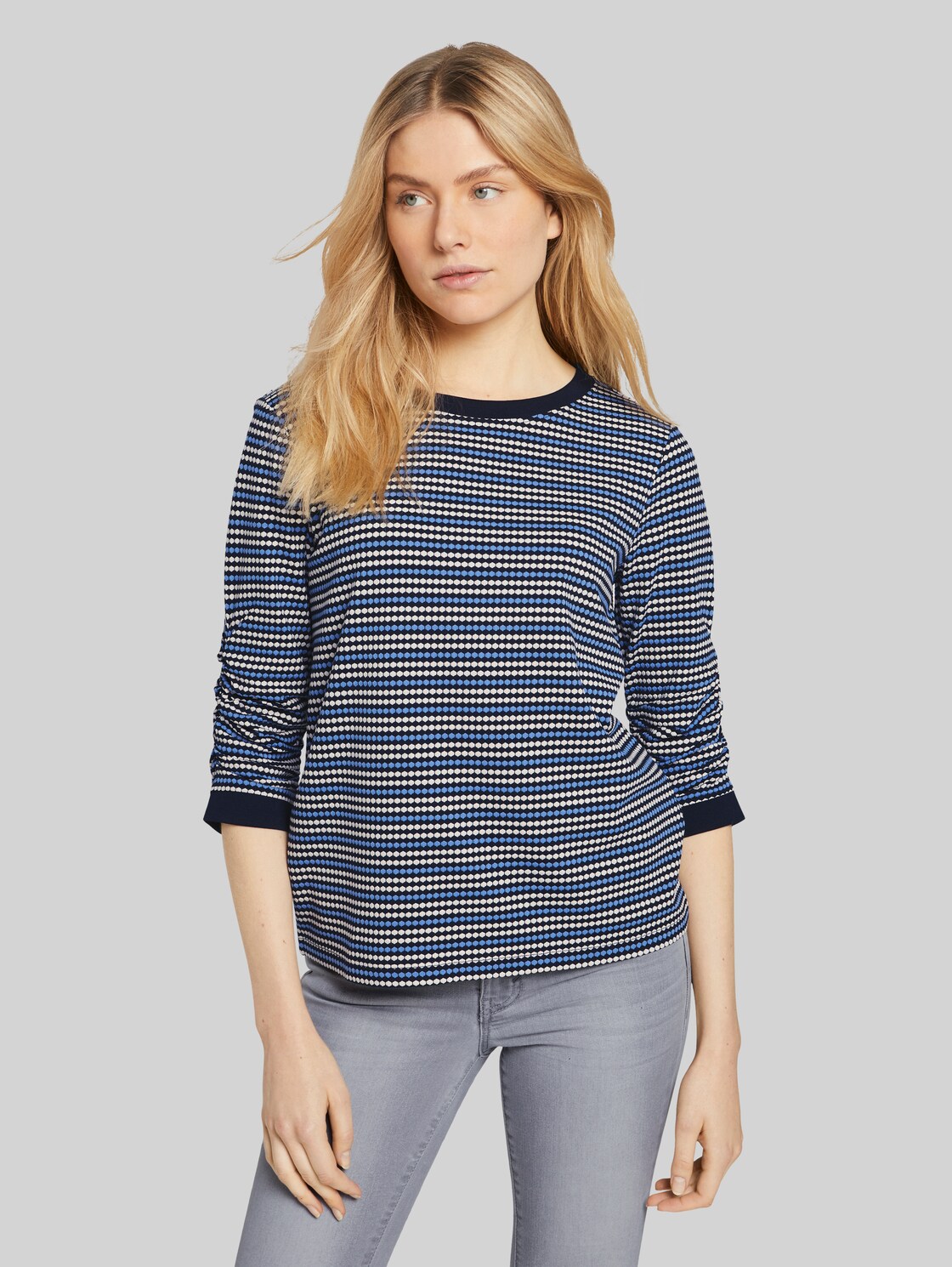 TOM TAILOR Gemustertes Shirt 3/4 Arm, Damen, blue white structure, Größe: L