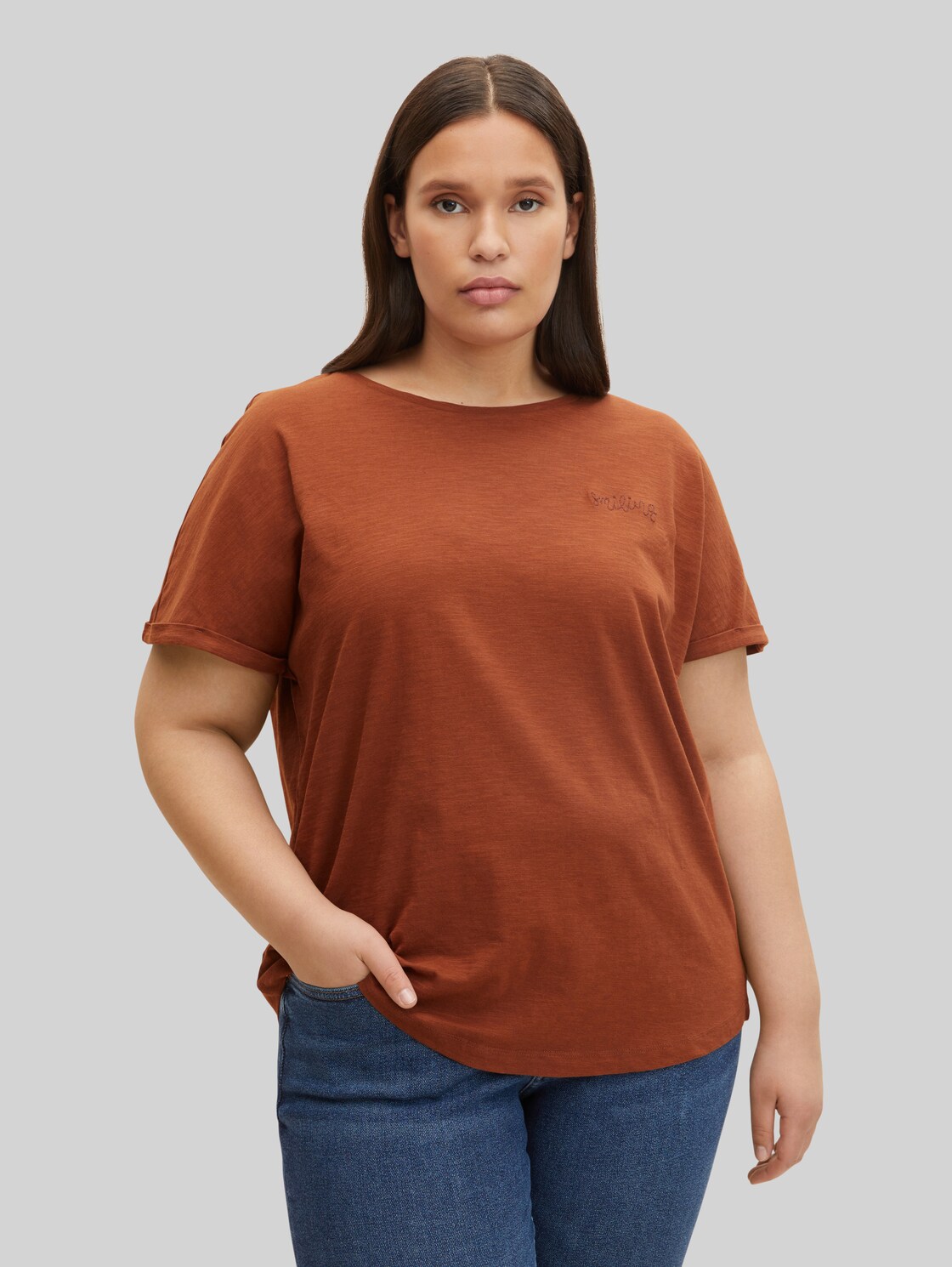 TOM TAILOR Damen Plus - T-Shirt mit Bio-Baumwolle  , braun, Gr. 50, baumwolle