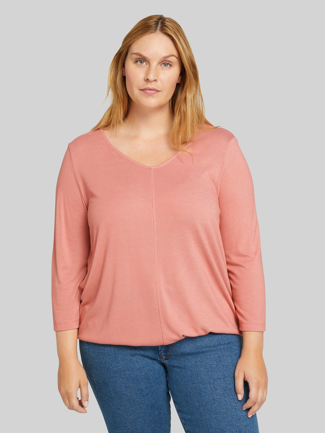 TOM TAILOR Plus - 3/4 Arm Shirt mit LENZING(TM) ECOVERO(TM), Damen, dusty rose pink melange, Größe: 54