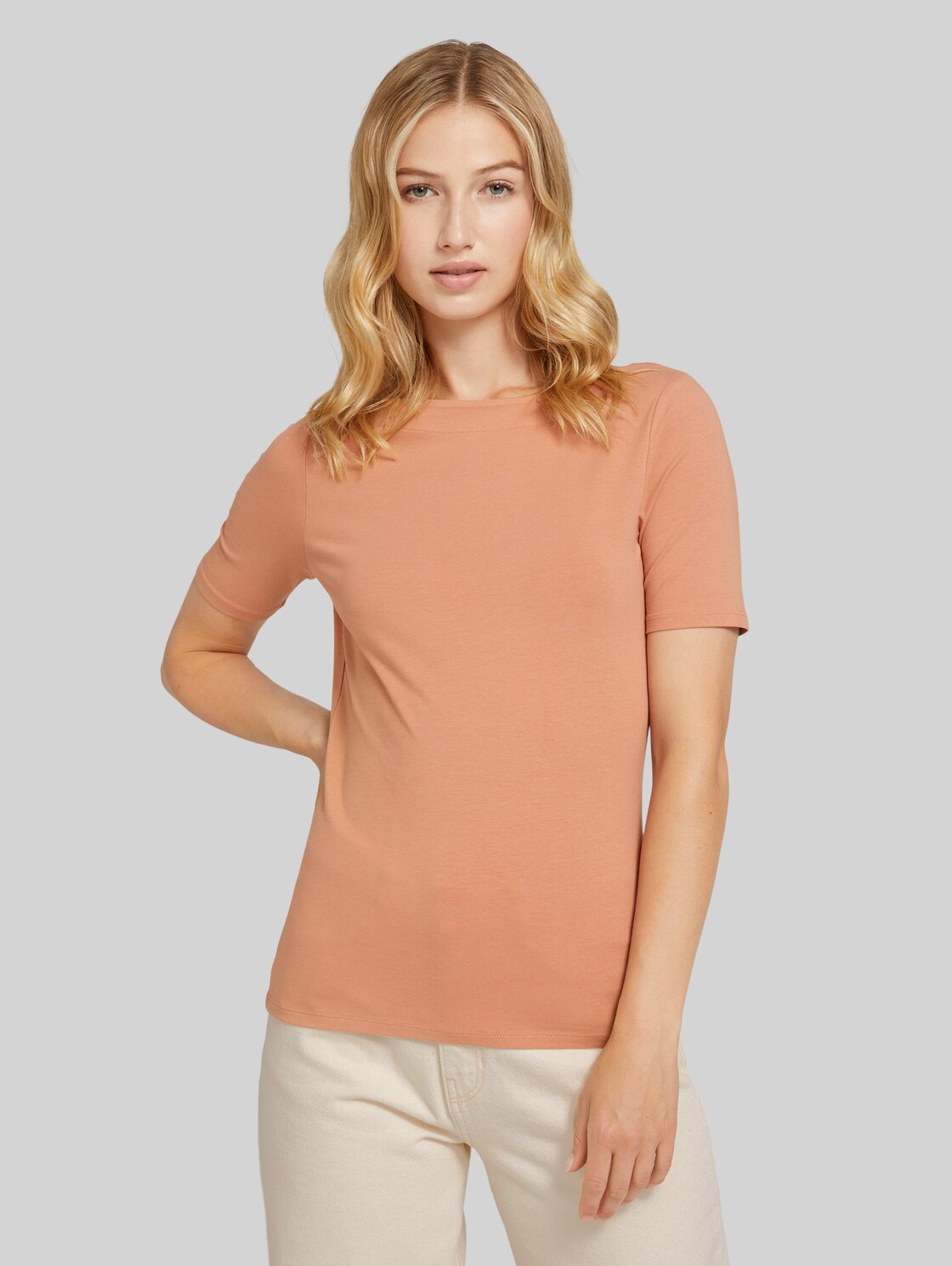 TOM TAILOR DENIM Basic Halbarmshirt mit Bio-Baumwolle, Damen, clay rose, Größe: XS