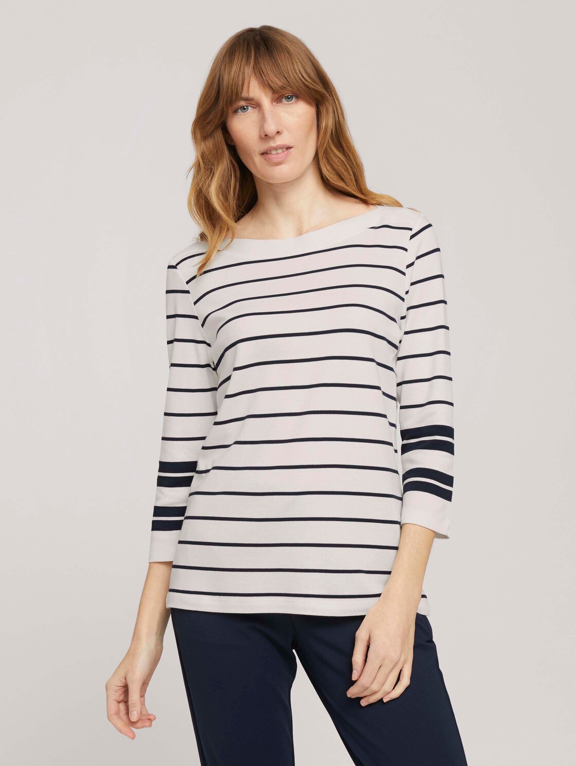 TOM TAILOR Shirt met lange mouwen van biologisch katoen, navy irregular stripe, L